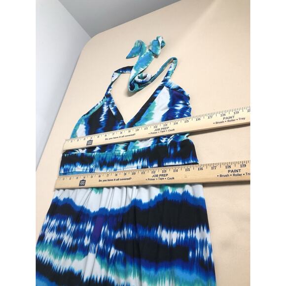 Iman Women LG Maxi Dress Halter Artsy Boho Geometric Pullover Elastic Back - Picture 7 of 12